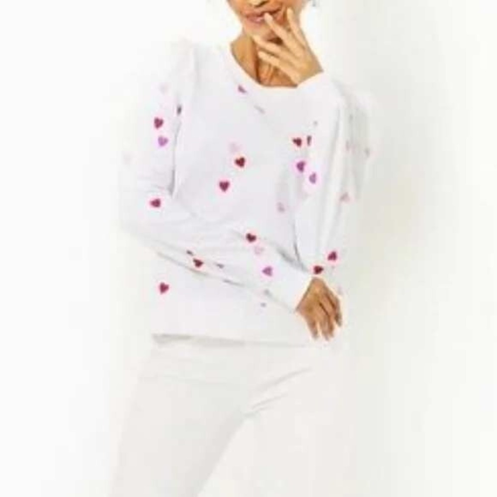 Lilly Pulitzer Jansen Valentine Lots of Love Heart Long Sleeve Sweatshirt Size S